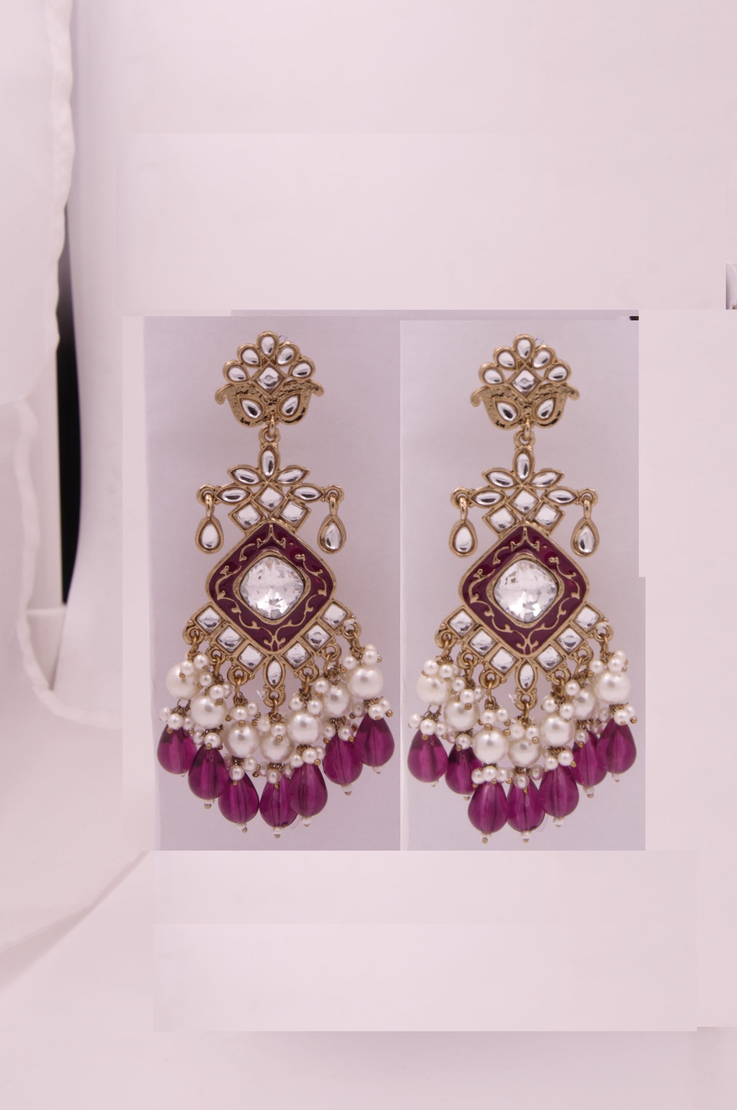 Elegant Kundan & Pearl Chandelier Earrings