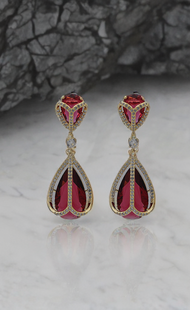 Elegant Emerald & Ruby Teardrop Earrings