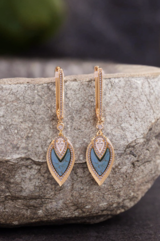 Elegant Turquoise & Diamond Drop Earrings