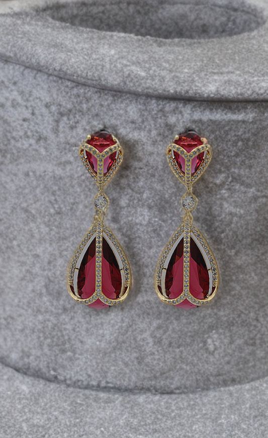 Elegant Emerald & Ruby Teardrop Earrings