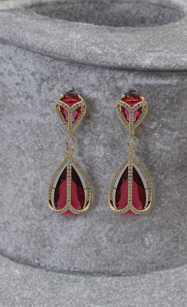 Elegant Emerald & Ruby Teardrop Earrings