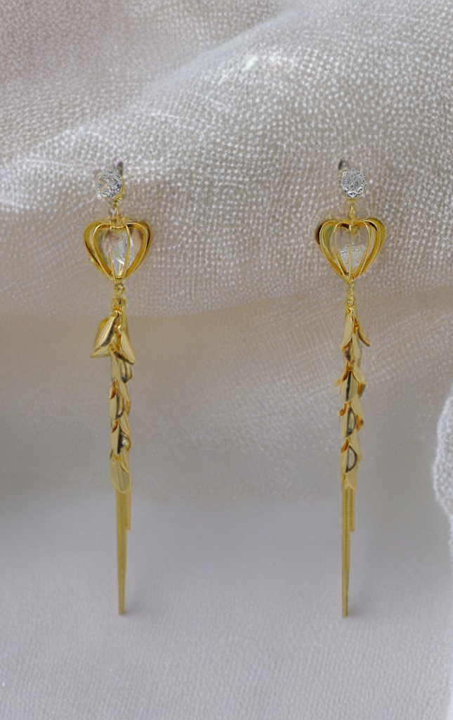 Enchanted Gold Heart Dangle Earrings