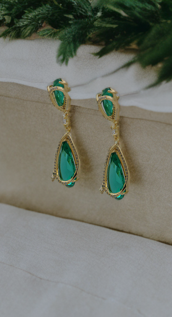 Elegant Emerald & Ruby Teardrop Earrings