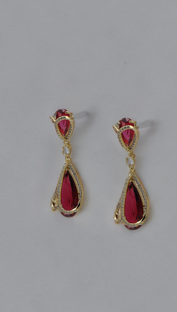 Elegant Emerald & Ruby Teardrop Earrings