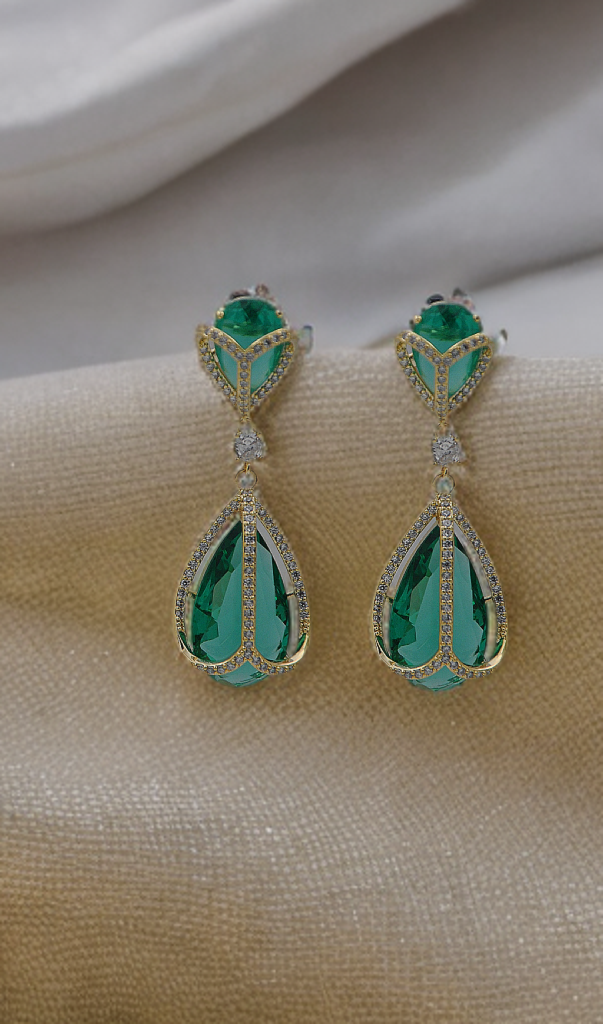 Elegant Emerald & Ruby Teardrop Earrings