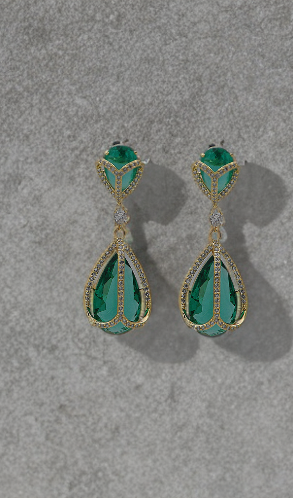 Elegant Emerald & Ruby Teardrop Earrings