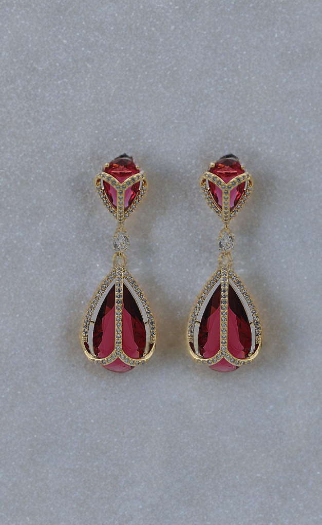 Elegant Emerald & Ruby Teardrop Earrings