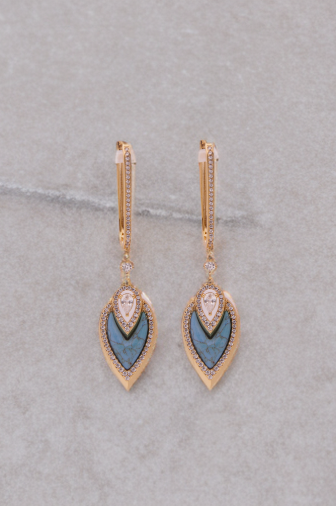 Elegant Turquoise & Diamond Drop Earrings