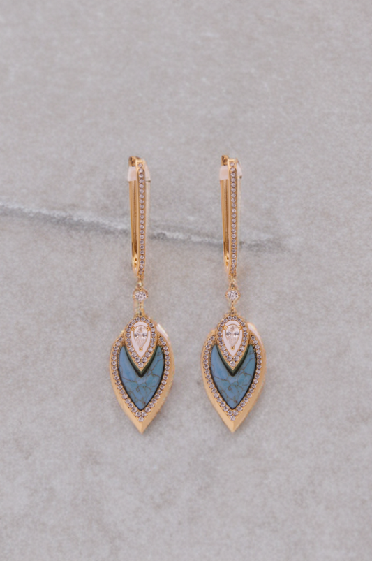 Elegant Turquoise & Diamond Drop Earrings