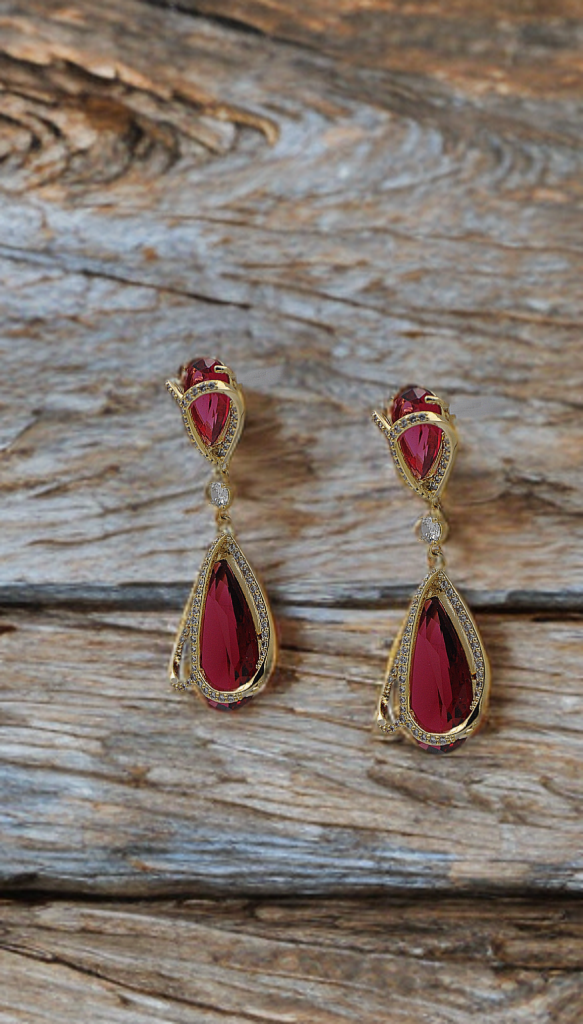 Elegant Emerald & Ruby Teardrop Earrings