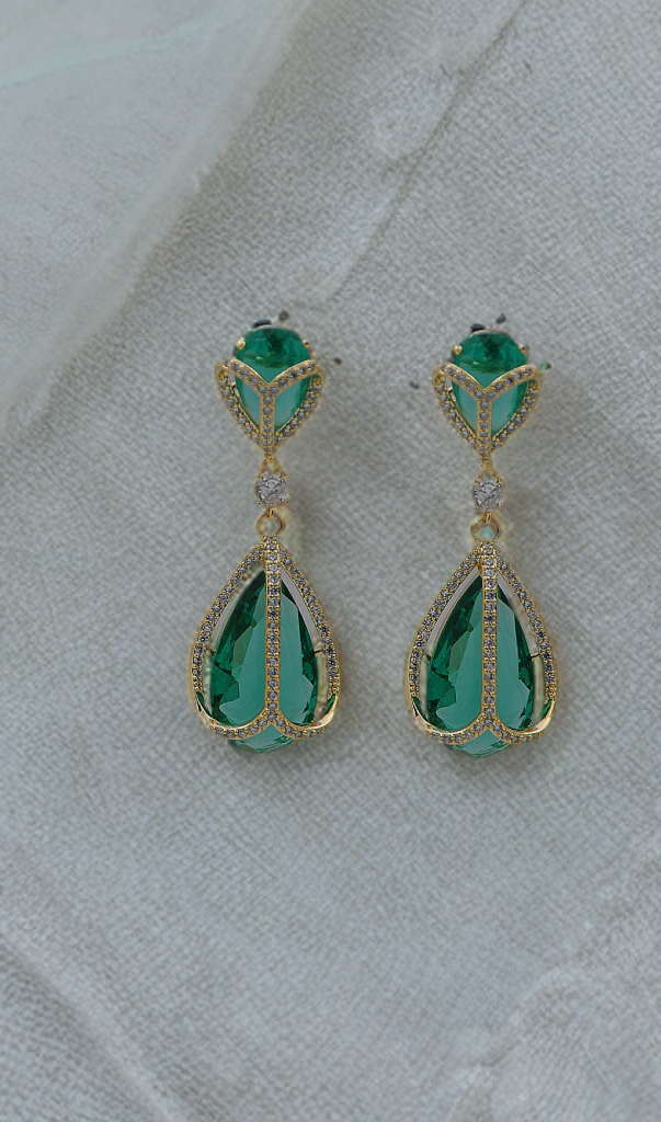 Elegant Emerald & Ruby Teardrop Earrings