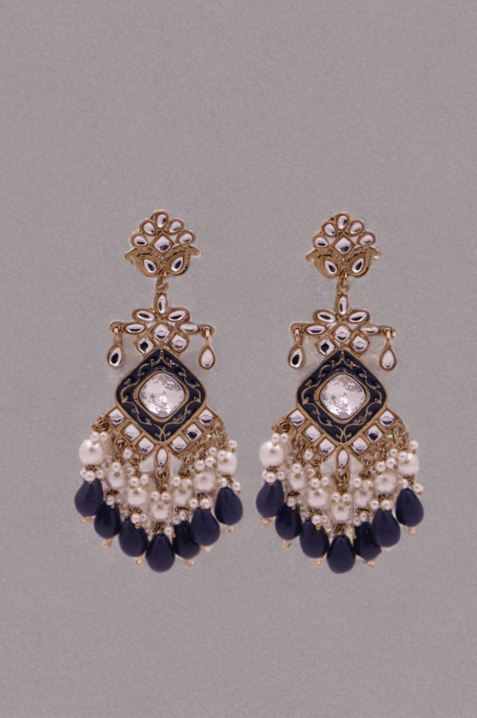 Elegant Kundan & Pearl Chandelier Earrings