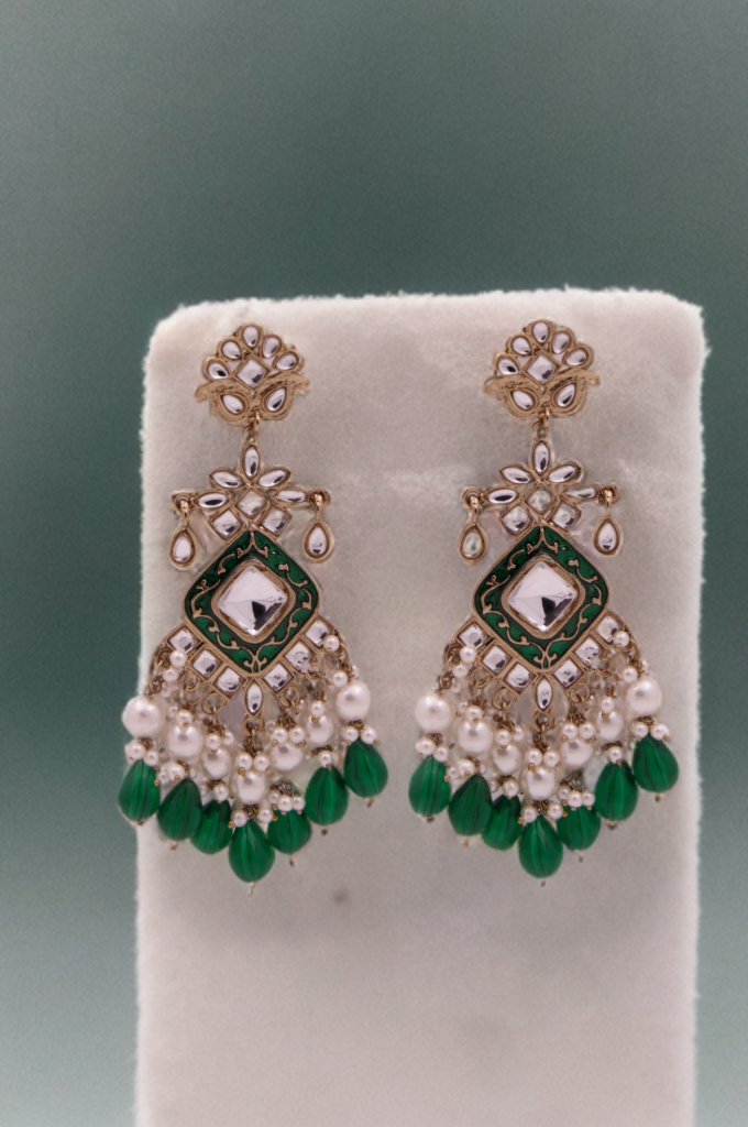 Elegant Kundan & Pearl Chandelier Earrings